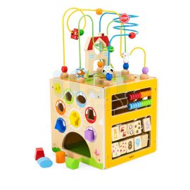 5 in 1 Toy Box - Wooden Puzzle - Beads - Shape Sorting - Number Matching