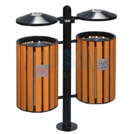 Powder Coating & Artificial Wood Bin c/w Ashtray Top & Inner Liner - 920(W) x 360(D) x 1030(H)mm