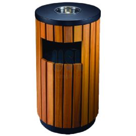 Powder Coating & Artificial Wood Bin c/w Ashtray Top & Inner Liner - 400(D) x 755(H)mm