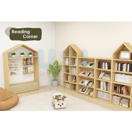 Preschool reading corner and library setup